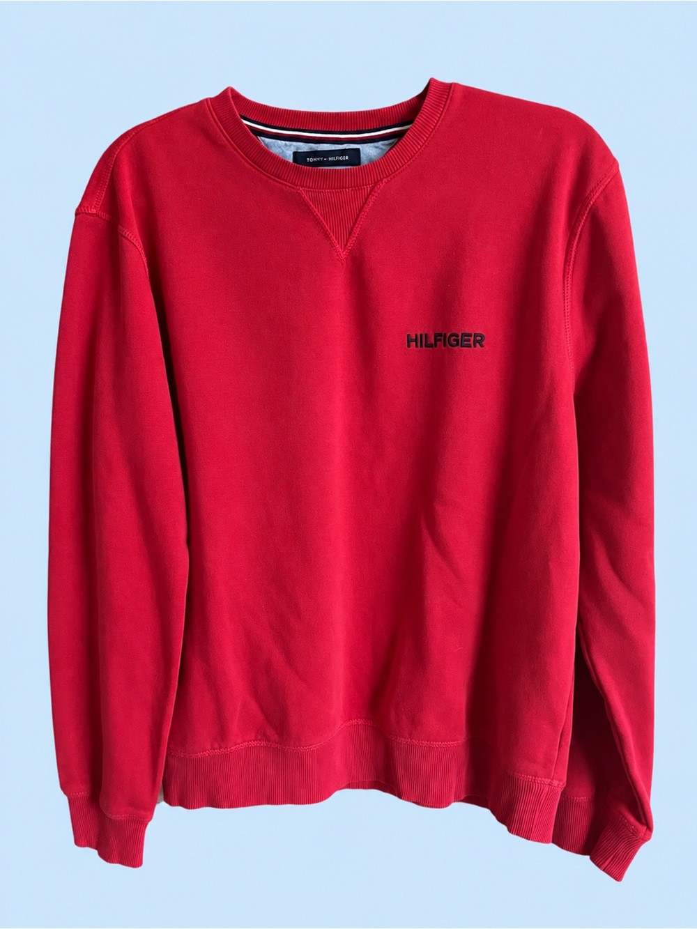 Tommy Hilfiger Red Crewneck Sweatshirt with Small Chest Logo